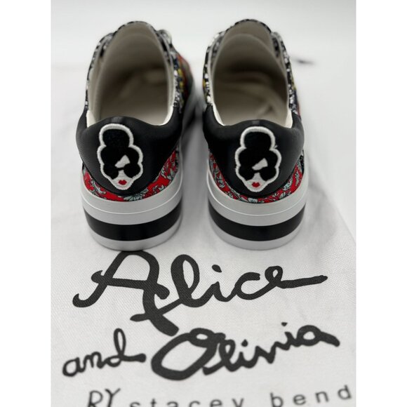 NEW Alice + Olivia Womens 6 Emmalyn Striped Floral Leather Sneakers Platform - Picture 1 of 12